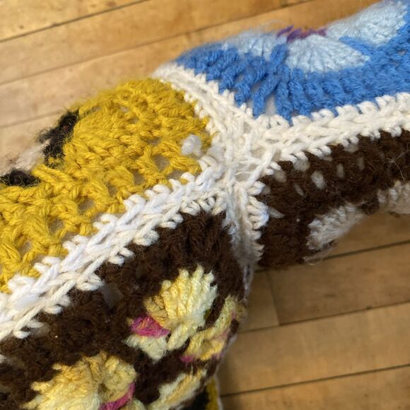 Vintage Crocheted Afghan Horse Pony Pillow Huge 18”x30” Floral Retro 70’s - Picture 15 of 16